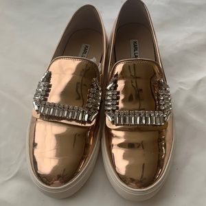 Beautiful metallic gem stone vegan leather slip on shoes